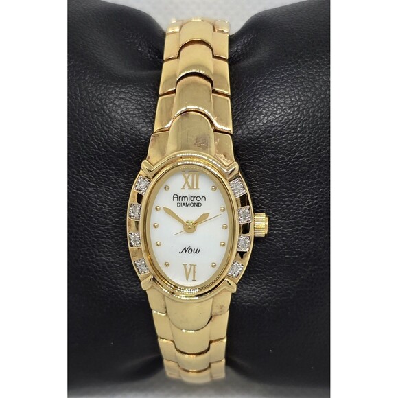 Woman\'s Armitron Now Diamond Oval Gold Tone MOP Dial Bracelet Band Watch 09 main image 7